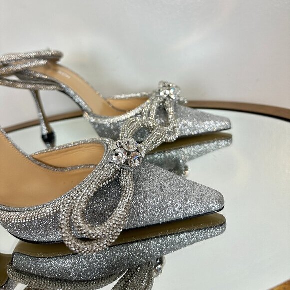 MACH & MACH Double Crystal Bow Pointed Toe 100mm Pump in Glitter Size EU 39/US 9 - Picture 8 of 14